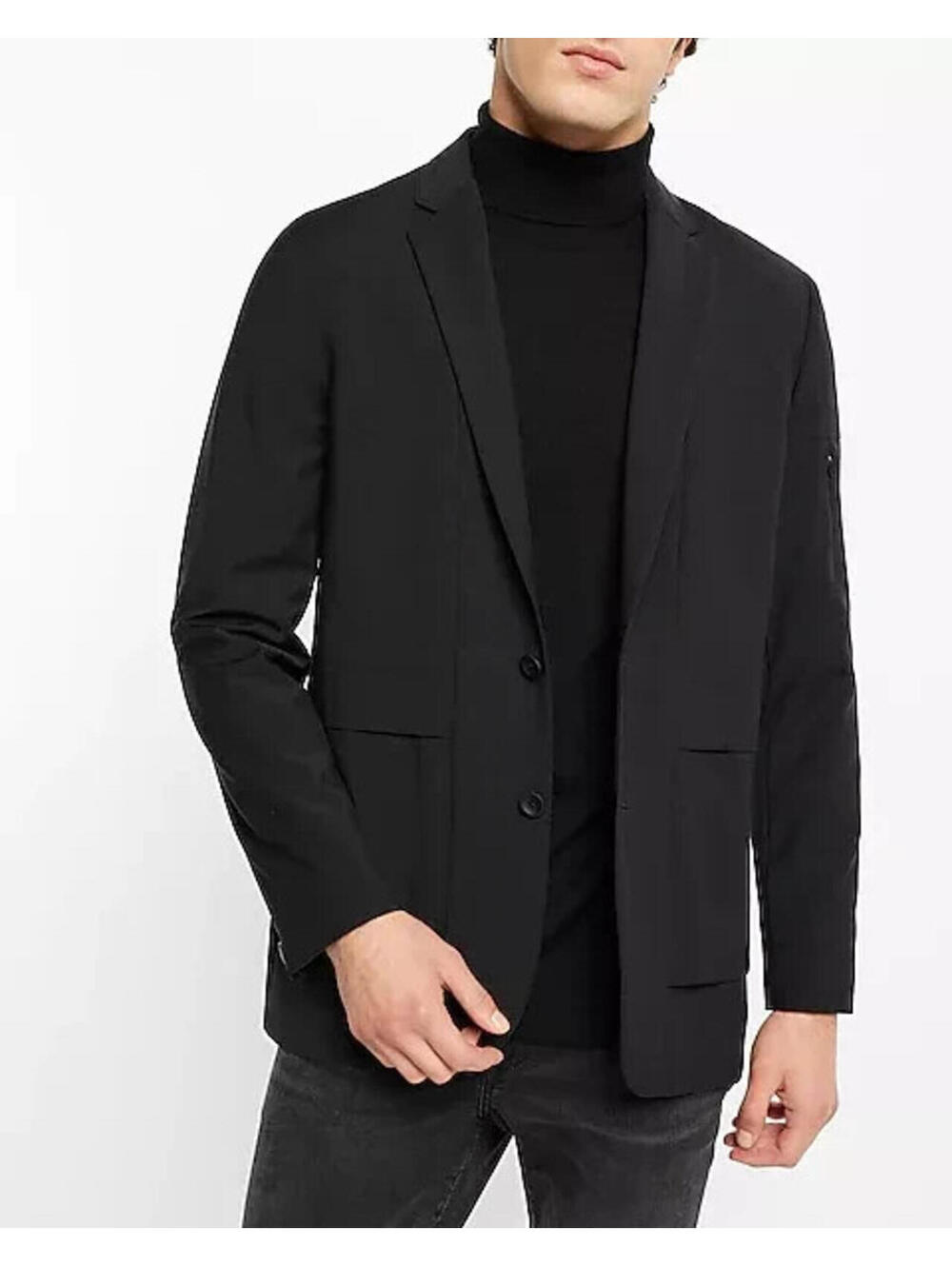 New Express Slim Black Wool-Blend Modern Tech Blazer 38R *Retail $248*